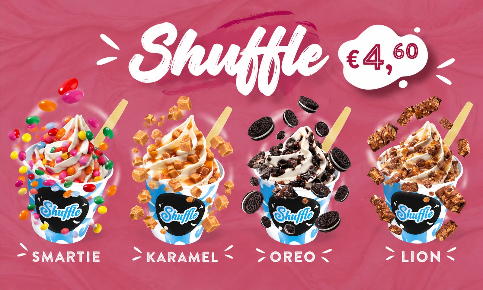Shuffles met Smartie, karamel, Oreo en Lion